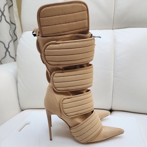 Calechie Shoes - CALECHIE Women's Desert Moto Boots - Tan Faux Suede - Size 8